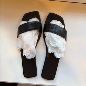 The Row Chocolate Sandal, Black Kid Leather